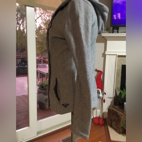 Roxy Knit Pea Coat Hooded Striped Navy White Size X-Small - Picture 4 of 8